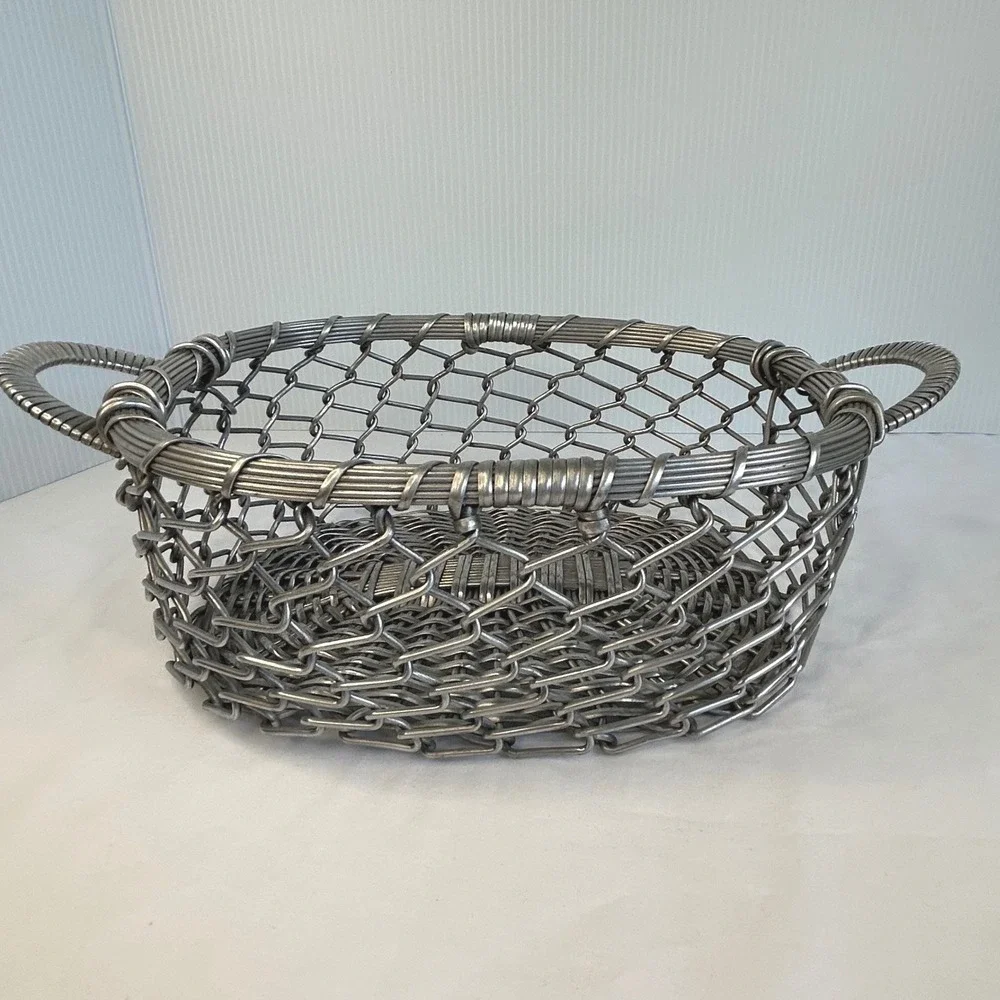 Wire Basket Silver Metal Woven Handle‎ Oval Storage Decor